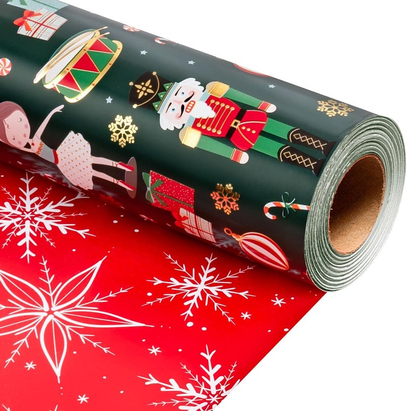 Retrify Christmas Wrapping Paper - Nutcracker Girl Ballet Snowflake Pattern Elegant Green Gift Wrap Paper for Holiday Shower Party Celebration - 17 Inch x 32.8 Feet Mini Roll - Image 1
